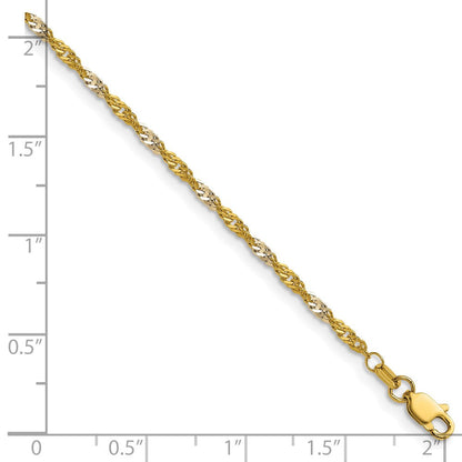 14K Gelbgold mit Rhodium 1.9mm Singapurkette Halskette