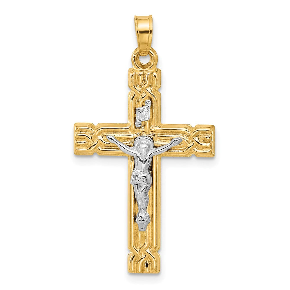 14K Bicolor Gold Hohl Inri Kruzifix Anhänger
