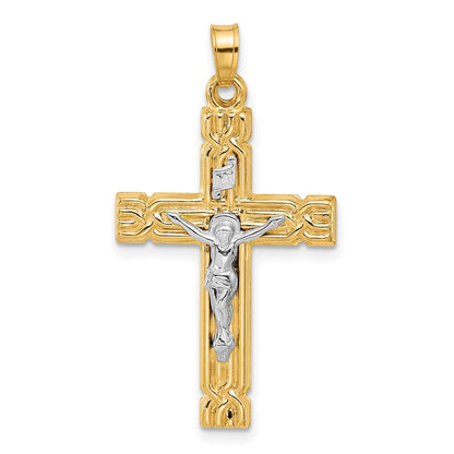 14K Bicolor Gold Hohl Inri Kruzifix Anhänger