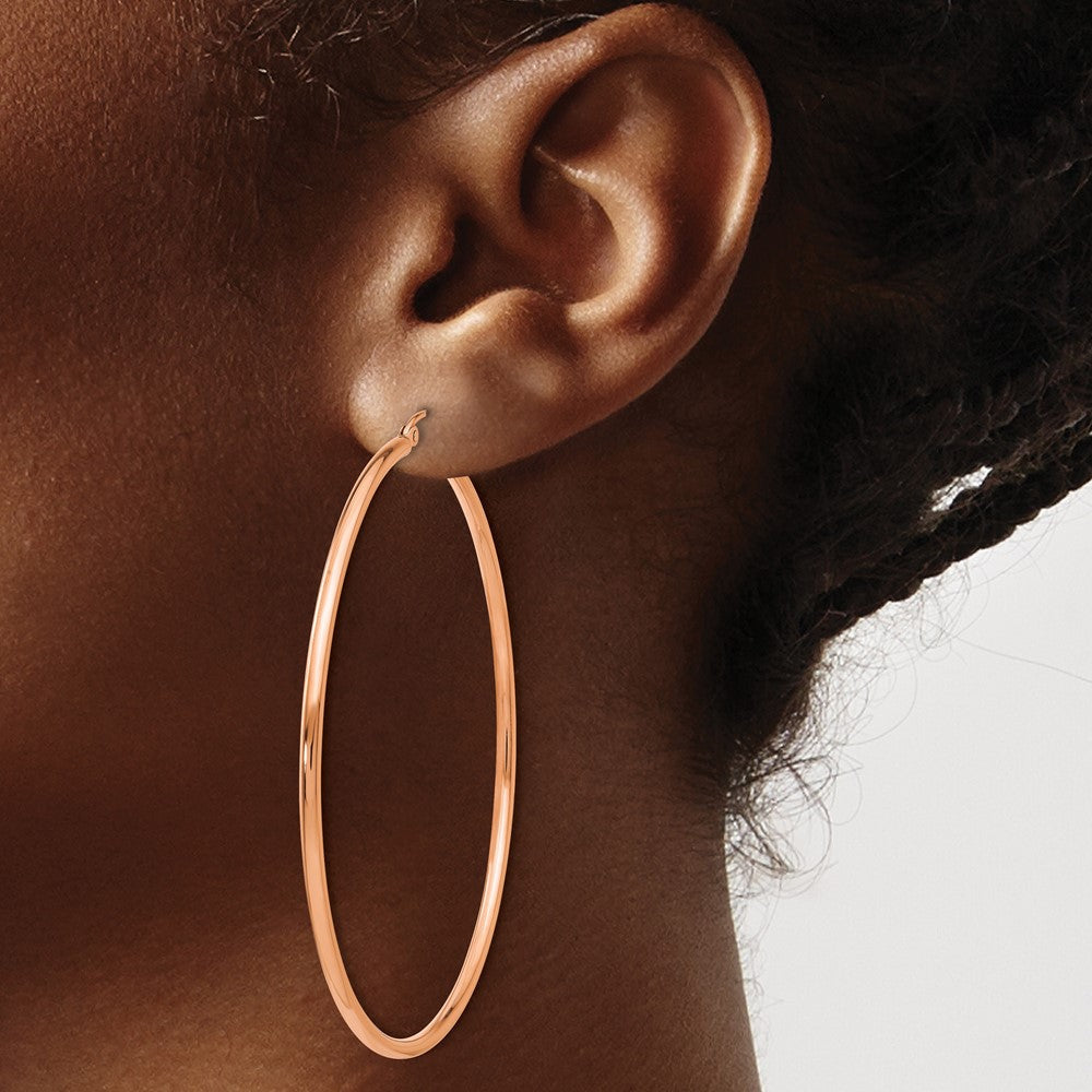 14K Roségold 2x60mm Poliert Leicht Röhre Creolen