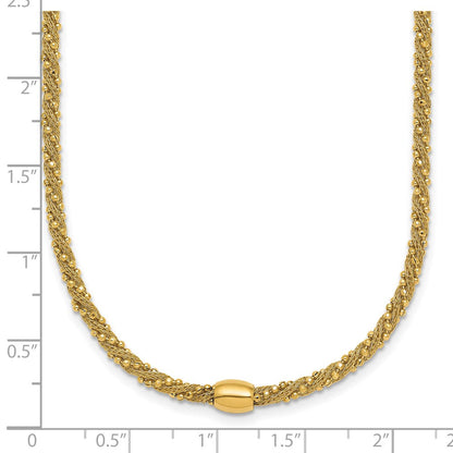 14K Gelbgold Poliert und Strukturiert Gedreht mit Perle 17 Zoll Halskette