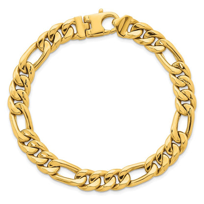 14K Gelbgold Poliert 8.75mm Flach Figaro Kette Herren Armband