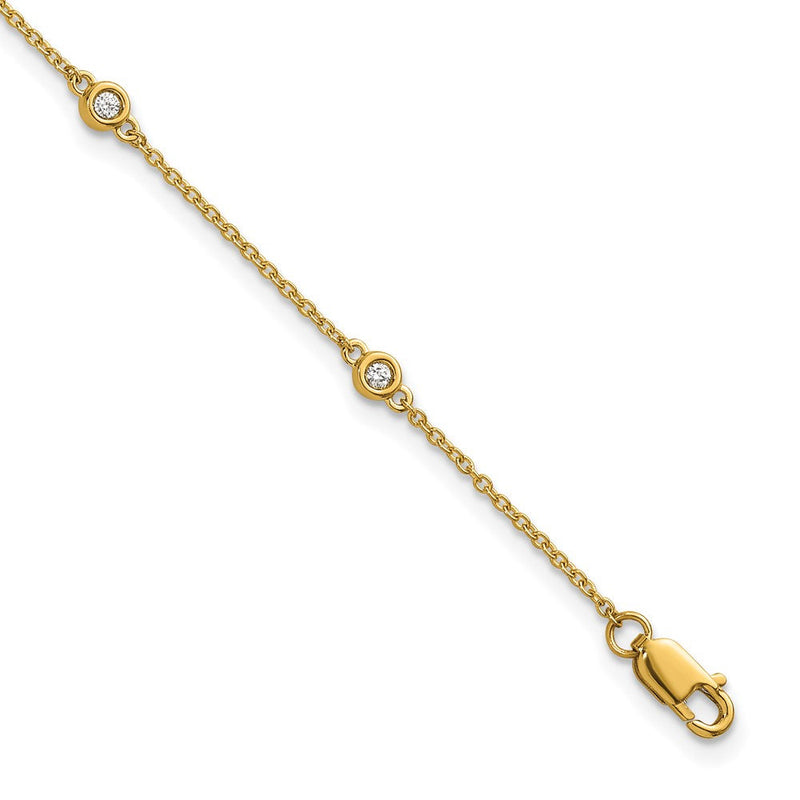 14K Gelbgold Komplett 1/10 Karat Zargenfassung-set Diamant und Ankerkette Kette 6-station 7 Zoll Armband