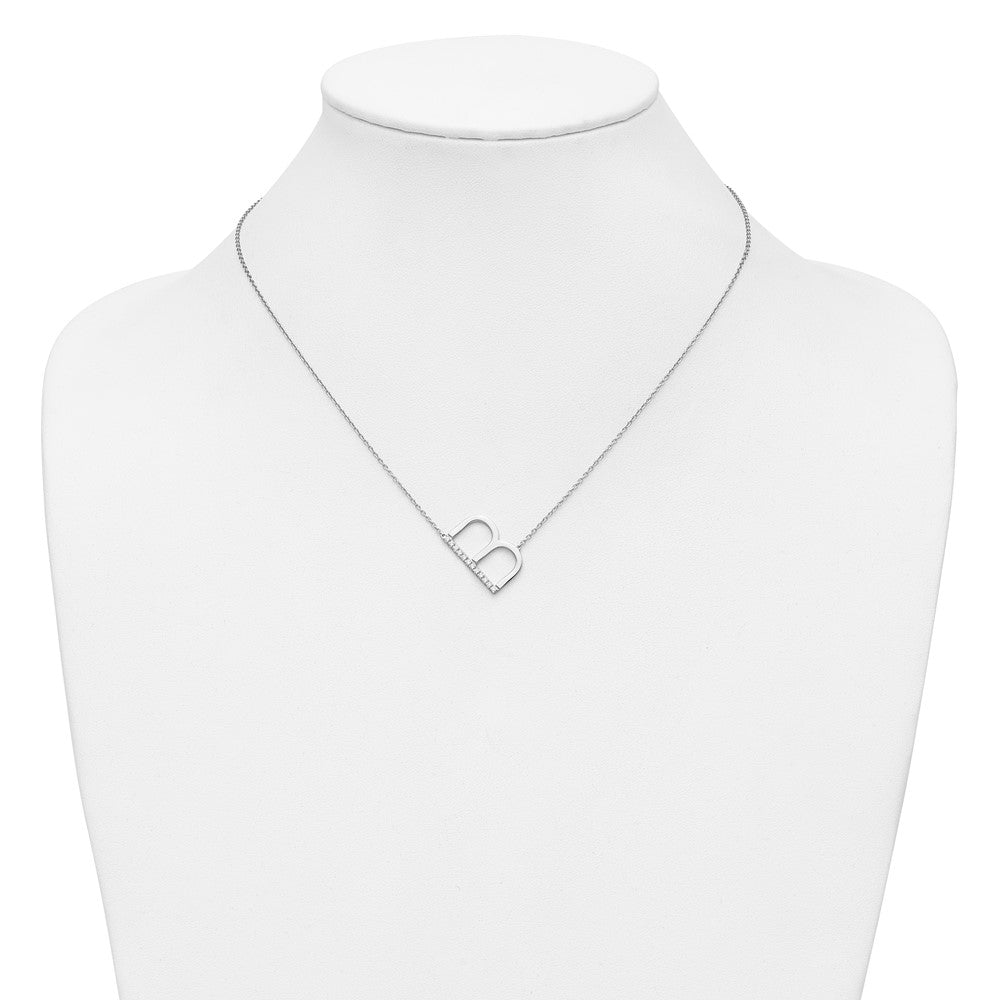 14K Weißgold Seitlich Diamant Initiale B 18 Zoll Halskette
