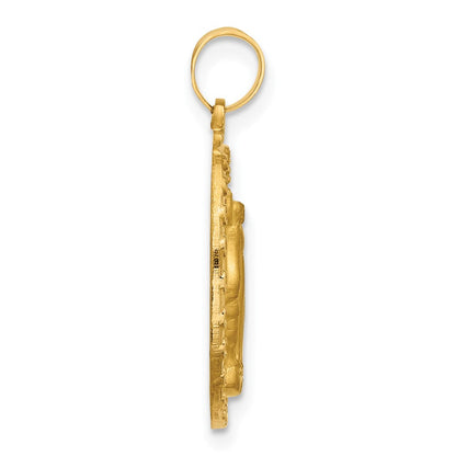 14K Gelbgold Poliert und Satiniert Massiv Wundertätig Medaille Oval Anhänger