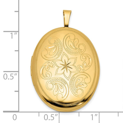 14K Gelbgold Poliert Blumen Scrolled 20mm Oval Medaillon