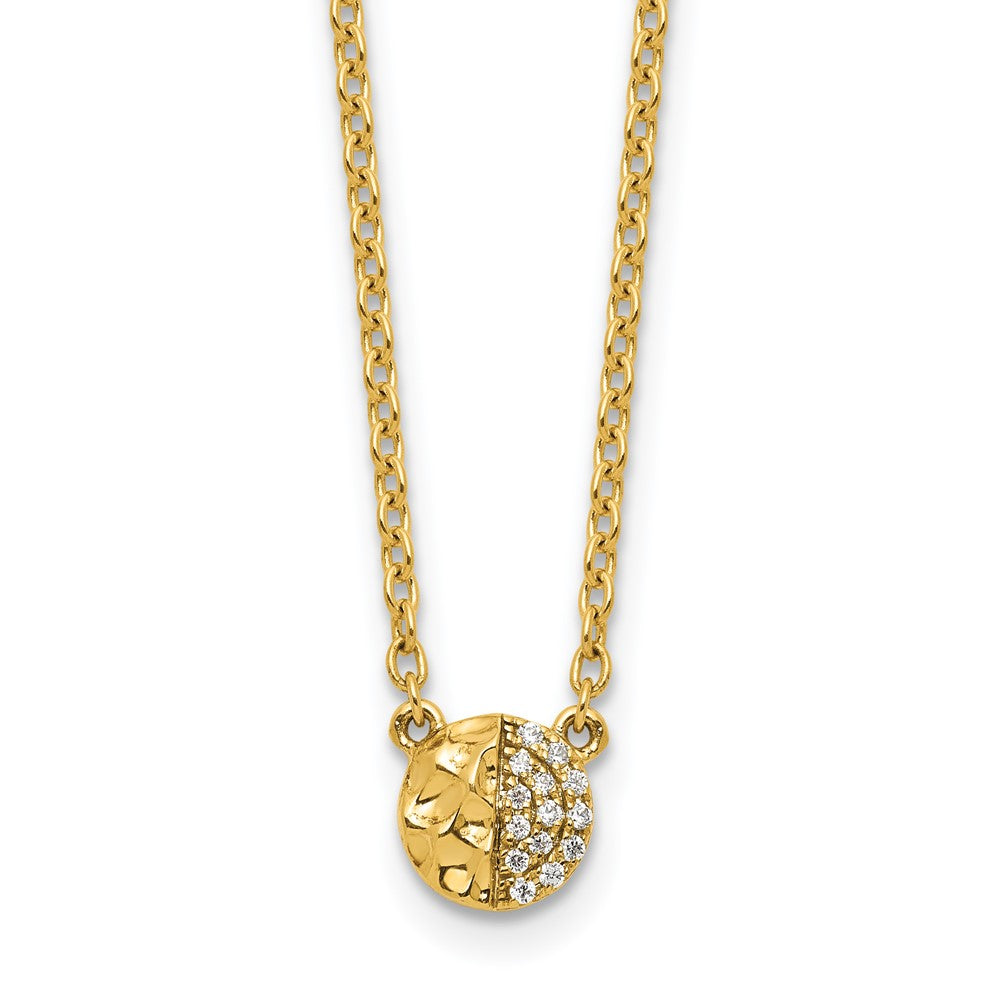 14K Gelbgold Poliert und Gehämmert 1/20 Karat Diamant Disk 18 Zoll Halskette