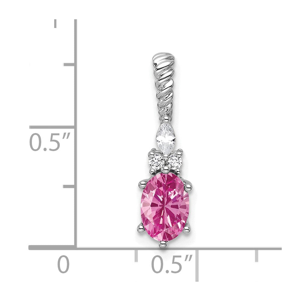 14K Weißgold Diamant und 7x5 Oval October/im Labor Erzeugt Rosa Saphir Gedreht Kette Anhänger
