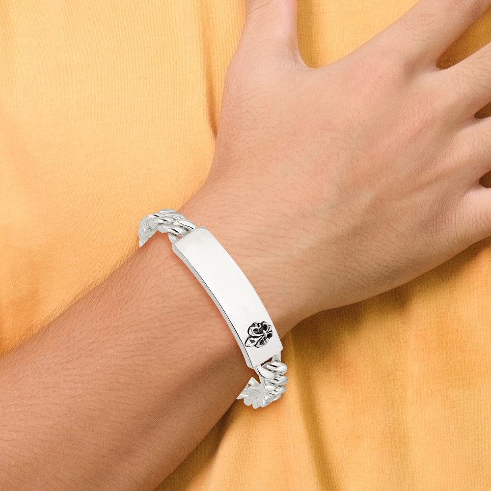 Sterlingsilber Antikisiert Fleur-de-lis Id Herren Armband