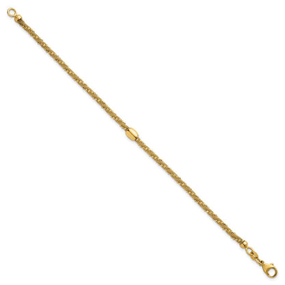 14K Gelbgold Poliert und Strukturiert Gedreht mit Perle 7.25 Zoll Armband