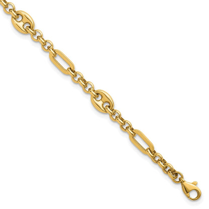 14K Gelbgold Poliert 4.6mm Fantasie Multi-link Gliederarmband