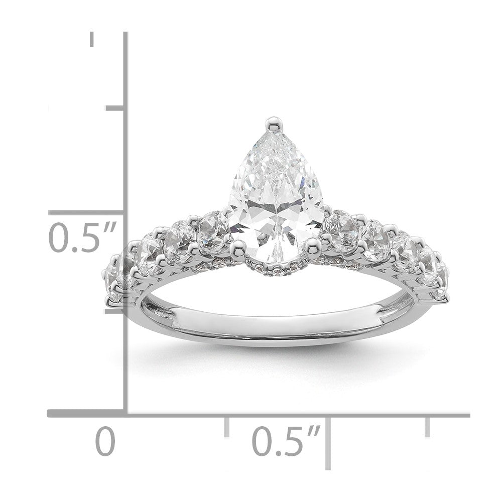 14K Weißgold Verlobungsring mit 2K Labor-gezüchtetem Diamant, VS/SI+ G+, Birnenschliff, komplett