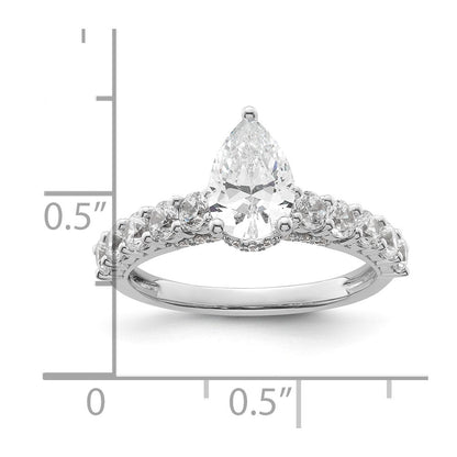 14K Weißgold Verlobungsring mit 2K Labor-gezüchtetem Diamant, VS/SI+ G+, Birnenschliff, komplett