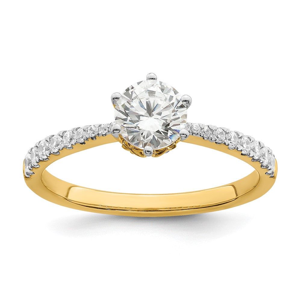 14K Gelbgold Gold Blatt Design (holds 3/4 Karat (5.8mm) Rund Mittig) 1/4 Karat Diamant Halbfassung Verlobungsring