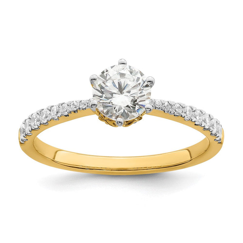 14K Gelbgold Gold Blatt Design (holds 3/4 Karat (5.8mm) Rund Mittig) 1/4 Karat Diamant Halbfassung Verlobungsring