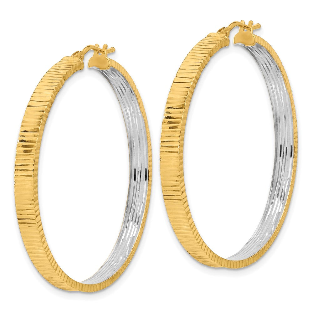 14K Gelbgold Poliert und Rhodium Diamantiert Kreis Creolen