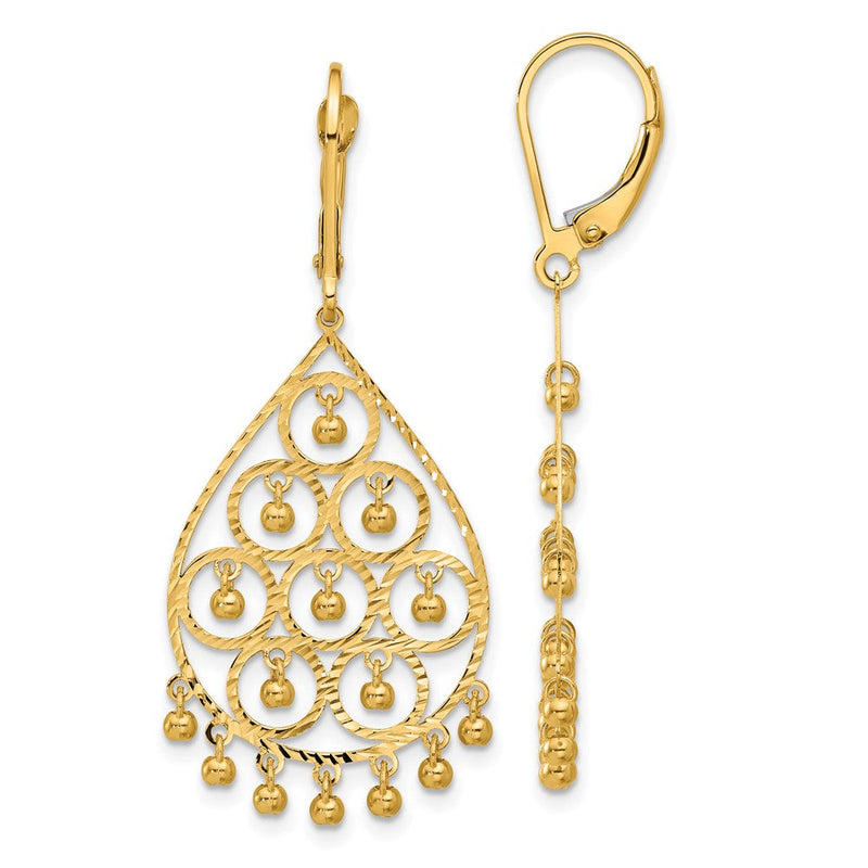 14K Gelbgold Poliert Diamantiert Chandelier-style Fringed Hängend Ohrhänger mit Brisur