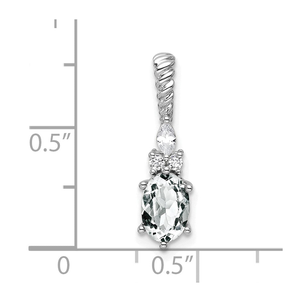 14K Weißgold Diamant und 7x5 Oval April/white Topas Gedreht Kette Anhänger