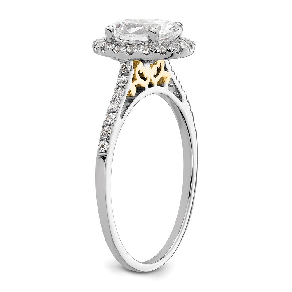 14K Bicolor Gold Bicolor Heiligenschein (holds 1.5 Karat (8x6mm) Oval Mittig) 1/3 Karat Diamant Halbfassung Verlobungsring