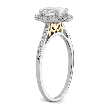 14K Bicolor Gold Bicolor Heiligenschein (holds 1.5 Karat (8x6mm) Oval Mittig) 1/3 Karat Diamant Halbfassung Verlobungsring