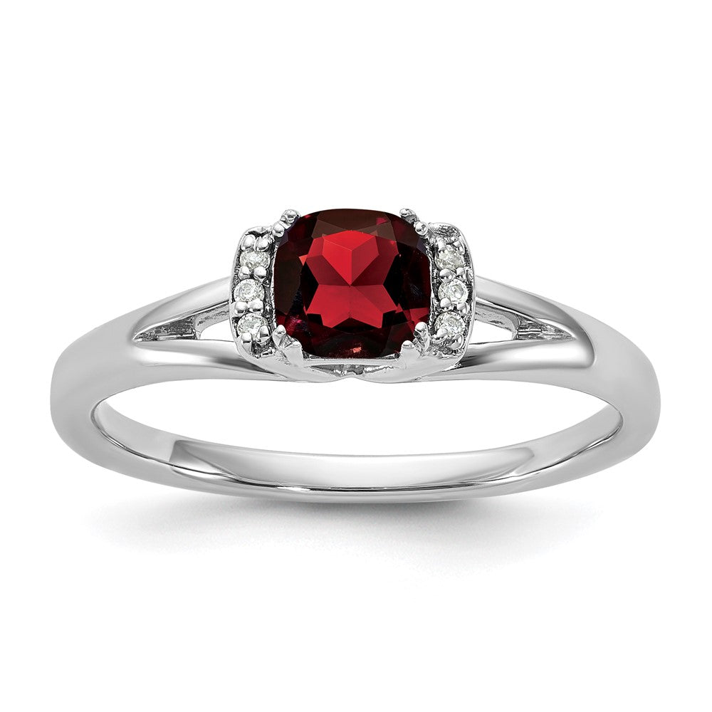 14K Weißgold Poliert Diamant und Granat Mode Ring