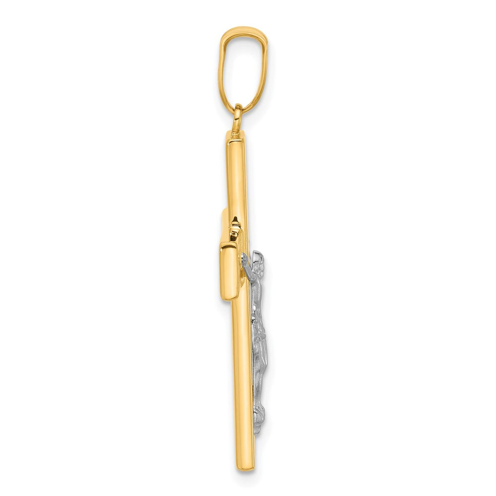14K Bicolor Gold Kruzifix-Anhänger, poliert und texturiert, zweifarbig