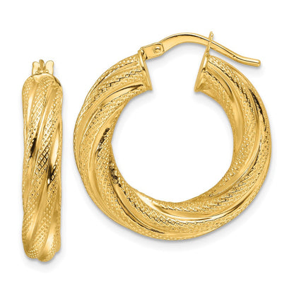 14K Gelbgold Poliert 4.7mm Strukturiert Gedreht Rund Creolen