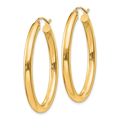 14K Gelbgold 3.5x38mm Poliert Oval Röhre Creolen