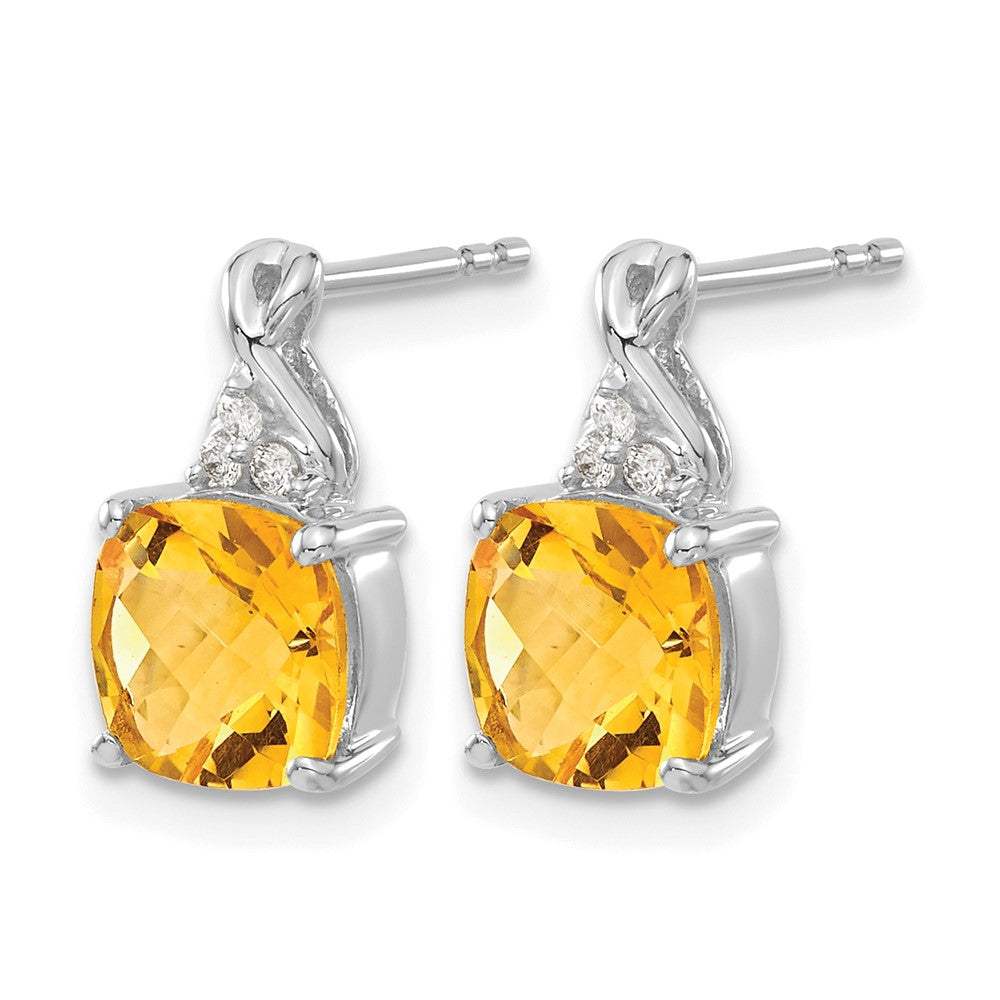 14K Weißgold Ohrstecker mit 7 mm Kissenschliff-Schachbrett-November/Citrin und Diamant
