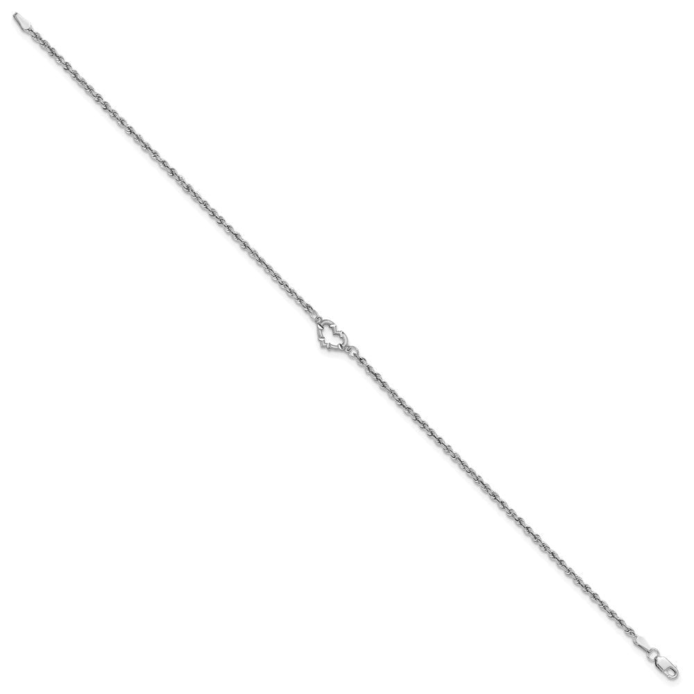 14K Weißgold Diamantiert Offen Herz und Kordel Gliederarmband