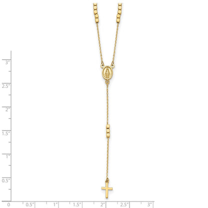 14K Gelbgold Poliert Wundertätig Medaille und Kreuz Rosenkranz Design 17.75 Zoll Y-drop Halskette