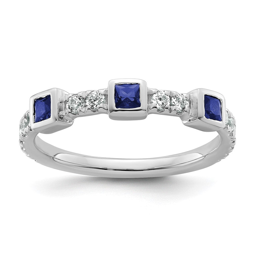 14K Weißgold Poliert Diamant und Saphir Mode Ring
