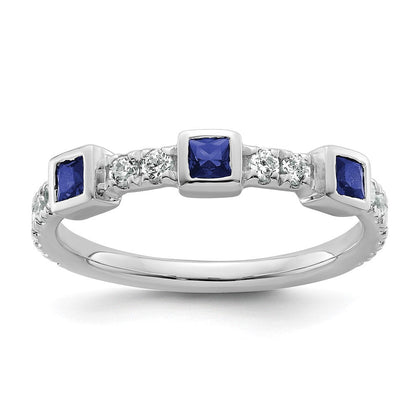 14K Weißgold Poliert Diamant und Saphir Mode Ring
