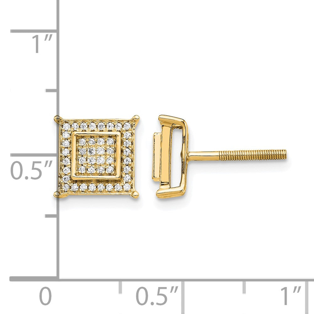 14K Gelbgold Ohrringe mit Diamanten (0,25 ct.), quadratischer Doppel-Zargenfassung und Gewindeverschluss