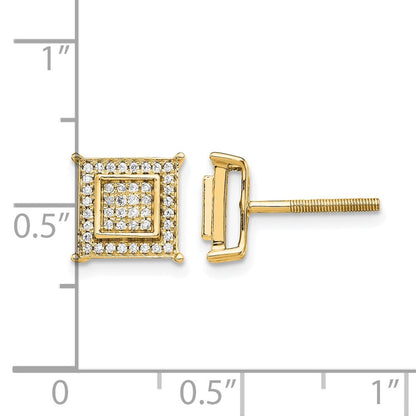 14K Gelbgold Ohrringe mit Diamanten (0,25 ct.), quadratischer Doppel-Zargenfassung und Gewindeverschluss