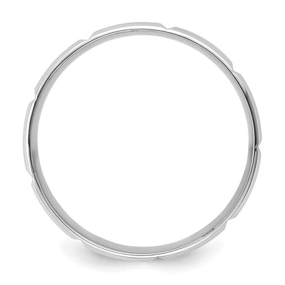 14K Weißgold 6 mm Ehering mit Standardgewicht, Komfort-Passform, gebürstet/poliert, abgeschrägte Kante mit vertikalen Linien