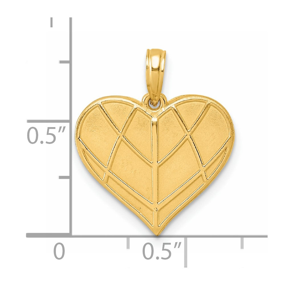 14K Gelbgold Polierter Gerillter Herz-Anhänger