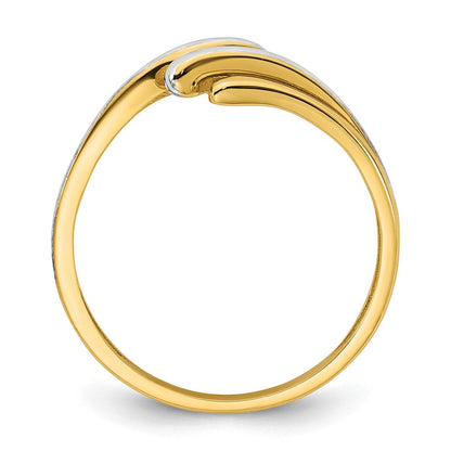14K Gelbgold mit Rhodium poliert, Größe 7, Bypass-Ring