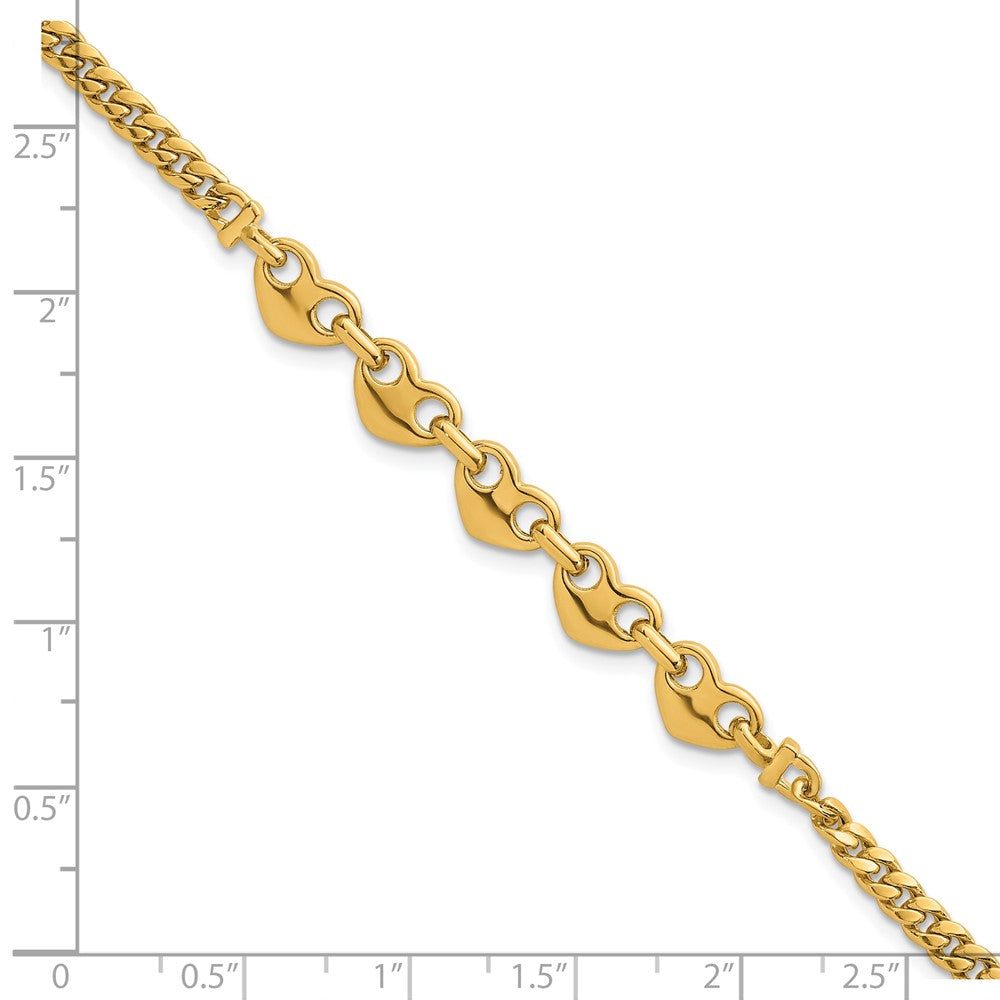 14K Gelbgold Poliert Five Herzen mit Panzer Glieder 7 Zoll Armband