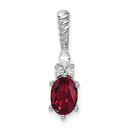14K Weißgold Diamant und 7x5 Oval July/im Labor Erzeugt Rubin Gedreht Kette Anhänger