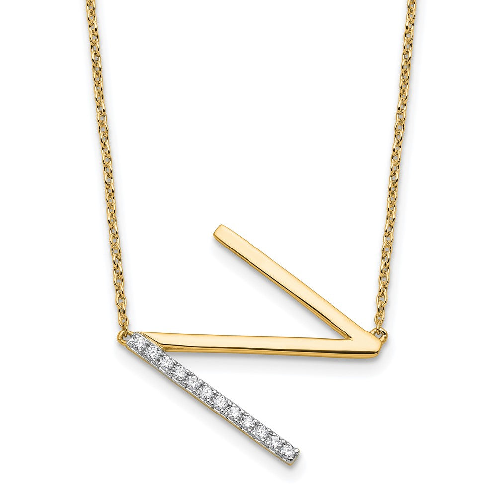 14K Gelbgold Seitlich Diamant Initiale N 18 Zoll Halskette