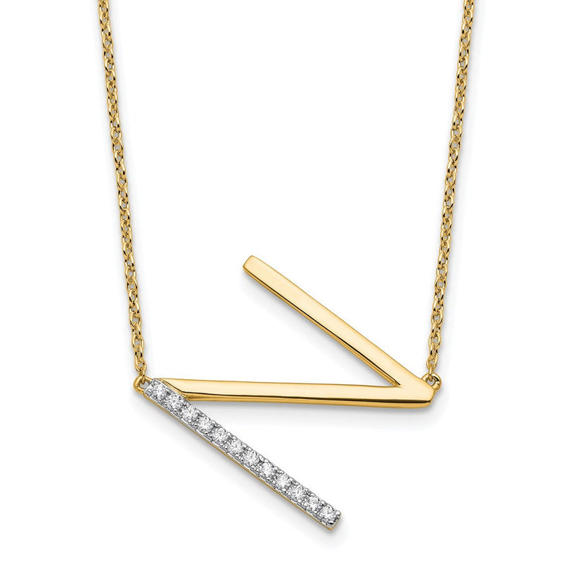14K Gelbgold Seitlich Diamant Initiale N 18 Zoll Halskette