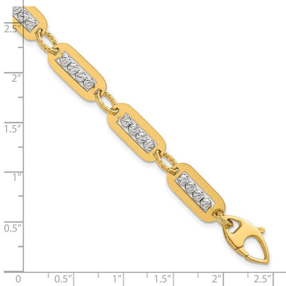 14K Bicolor Gold Poliert Diamantiert Perle Gliederarmband Plus Verlängerung