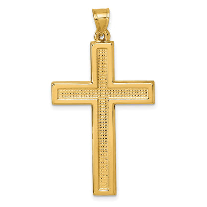 14K Gelbgold Poliert und Strukturiert Lateinisch Kreuz Anhänger