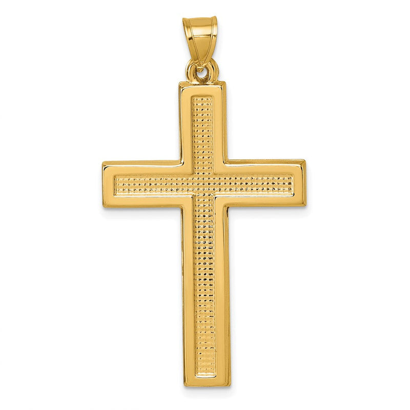 14K Gelbgold Poliert und Strukturiert Lateinisch Kreuz Anhänger
