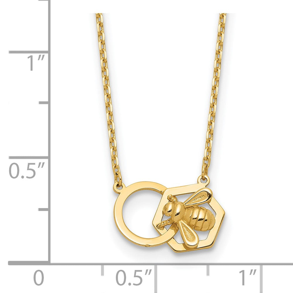 14K Gelbgold Poliert Biene und Kreis 17.5 Zoll Halskette
