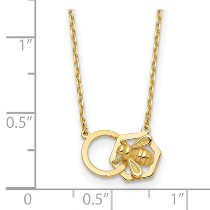 14K Gelbgold Poliert Biene und Kreis 17.5 Zoll Halskette
