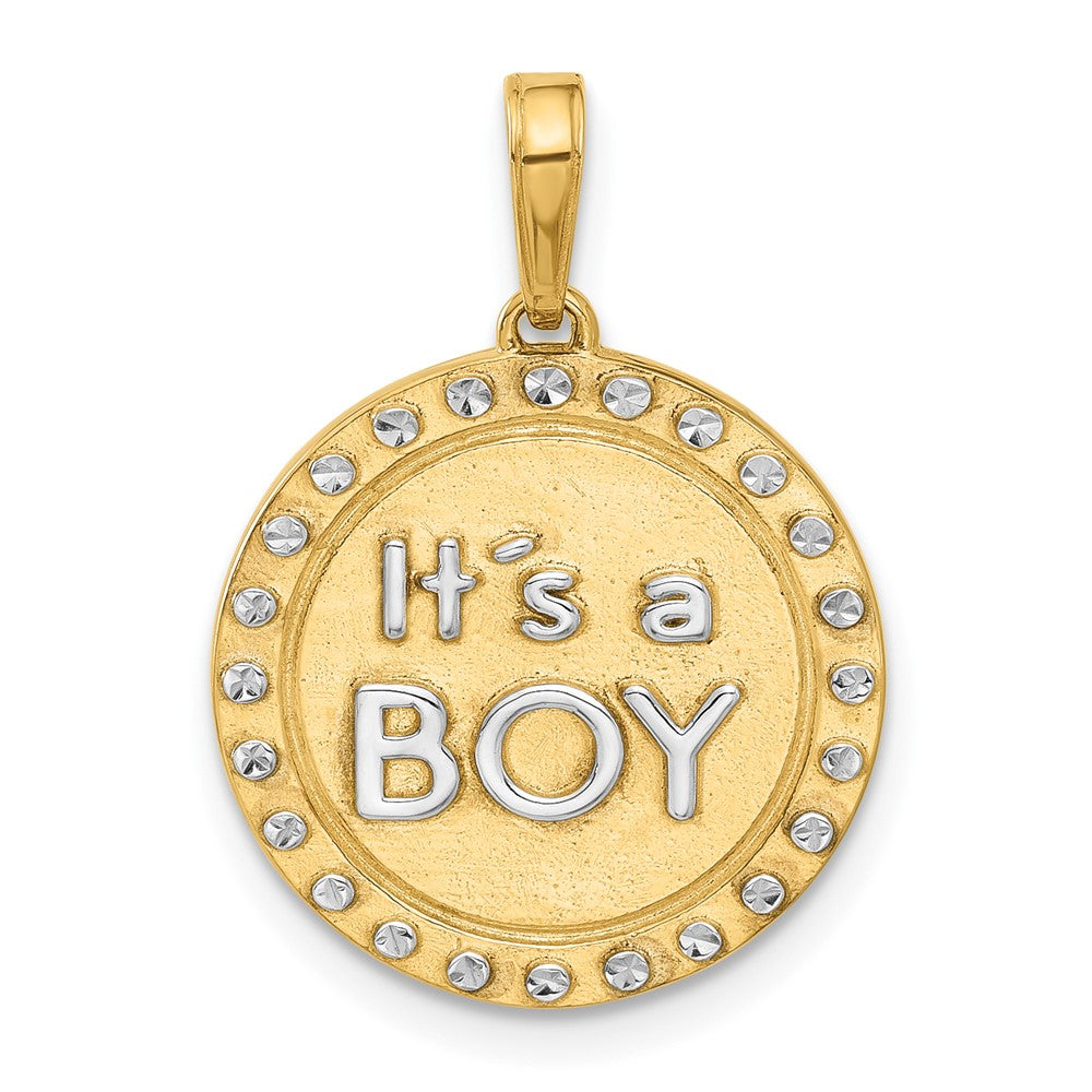 14K Gelbgold und Rhodium Diamantgeschliffener „It's A Boy" Anhänger