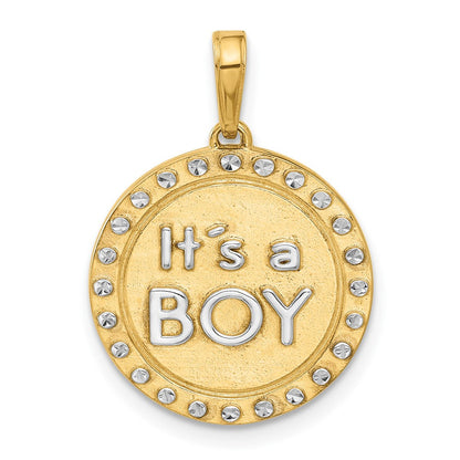 14K Gelbgold und Rhodium Diamantgeschliffener „It's A Boy" Anhänger