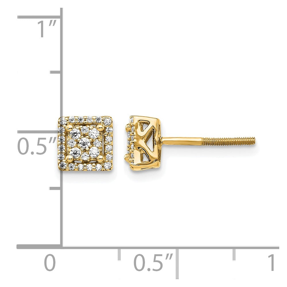 14K Gelbgold Diamant-Cluster-Ohrstecker, quadratisch, mit Schraubverschluss, 0,25 ct